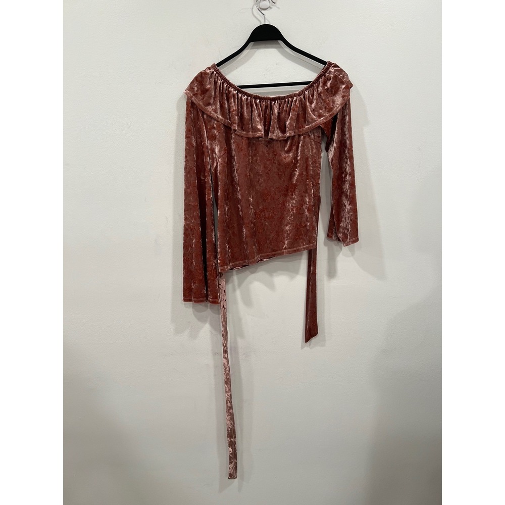 Stylestalker Ruffle Top Womens Medium Rose Pink Crushed Velvet Off Shoulder